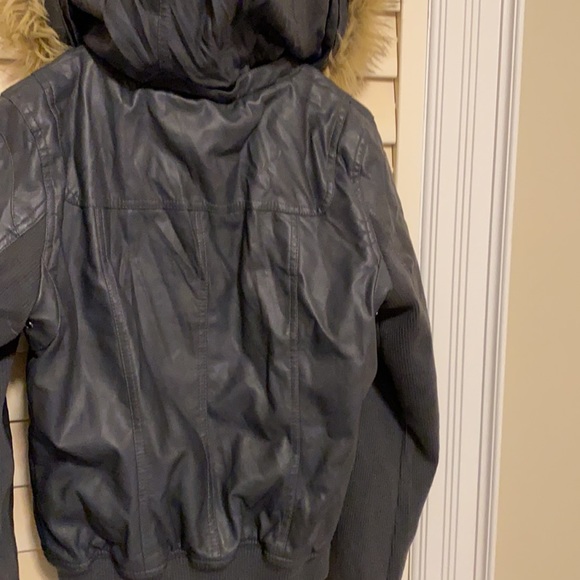 Vegan grey leather jacket with detachable hood. Only been tried on - Picture 3 of 5